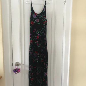 Vintage 90s Betsey Johnson Floral Print Stretch Velvet Maxi Dress- Size Small